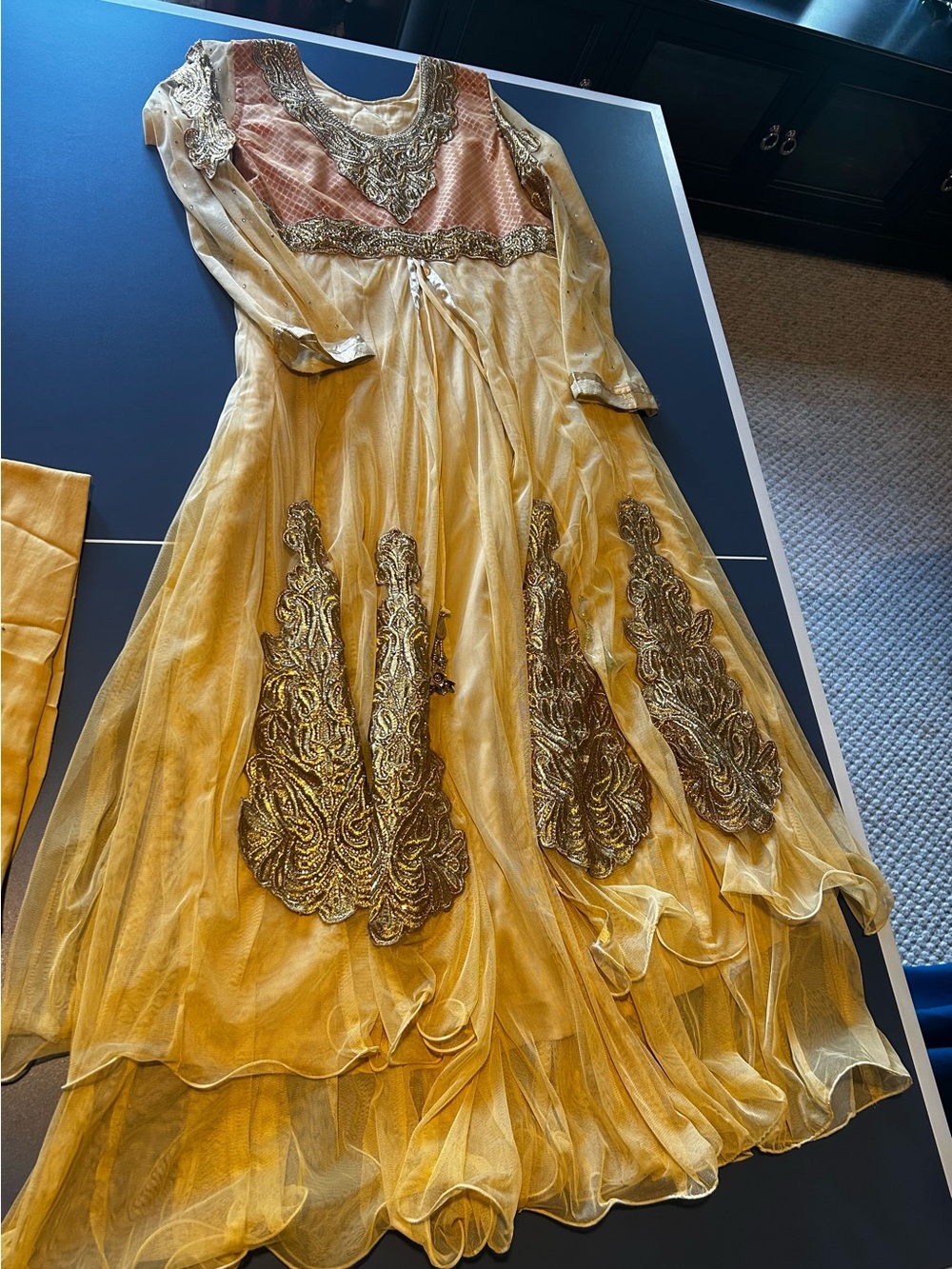 Elegant Yellow Embroidered Women's Dress perfect for Indian wedding